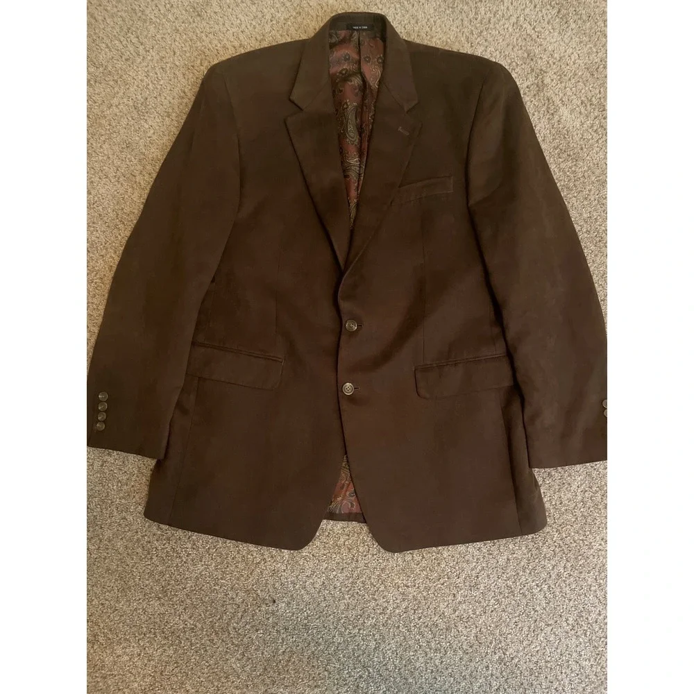Lauren Ralph Lauren Men's Blazer Jacket 42L Brown Faux Suede Paisley Lined